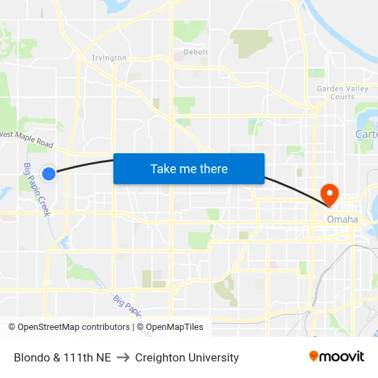 Blondo & 111th NE to Creighton University map