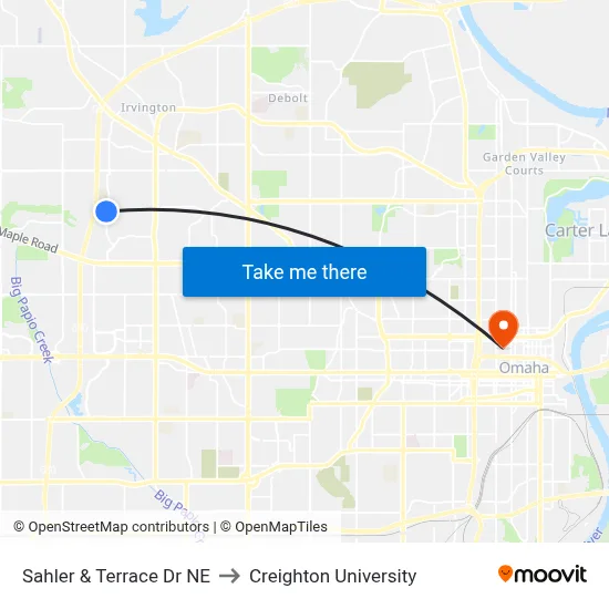 Sahler & Terrace Dr NE to Creighton University map