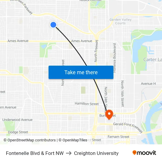 Fontenelle Blvd & Fort NW to Creighton University map