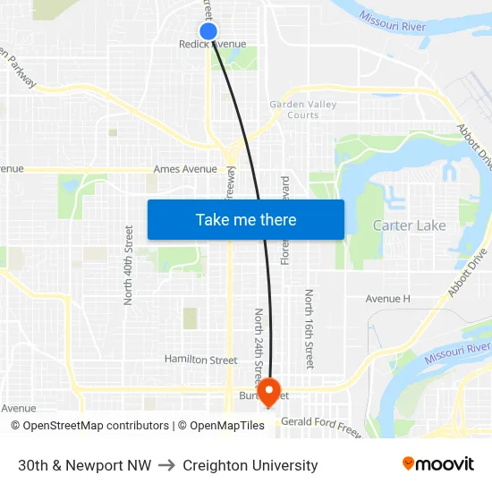 30th & Newport NW to Creighton University map