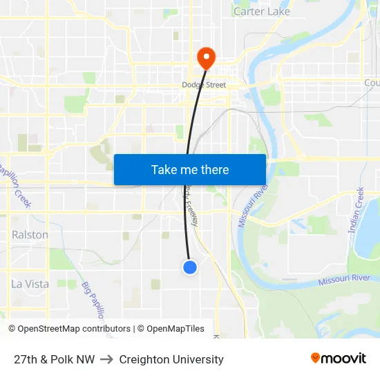 27th & Polk NW to Creighton University map