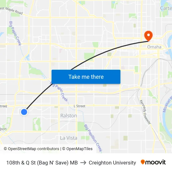 108th & Q St (Bag N' Save) MB to Creighton University map