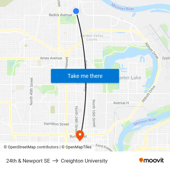 24th & Newport SE to Creighton University map