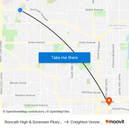 Roncalli High & Sorensen Pkwy SW to Creighton University map