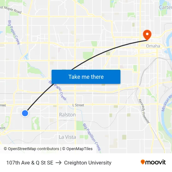 107th Ave & Q St SE to Creighton University map