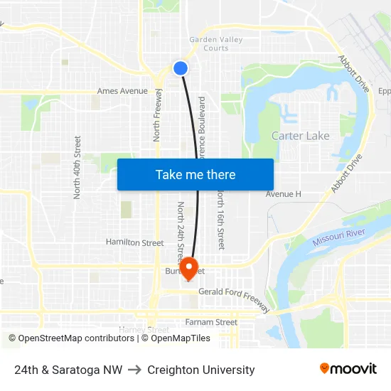 24th & Saratoga NW to Creighton University map