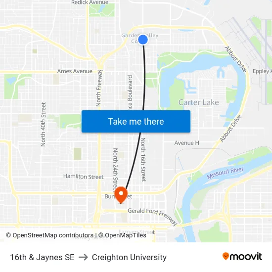 16th & Jaynes SE to Creighton University map