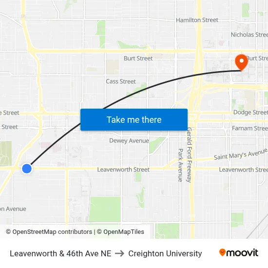 Leavenworth & 46th Ave NE to Creighton University map
