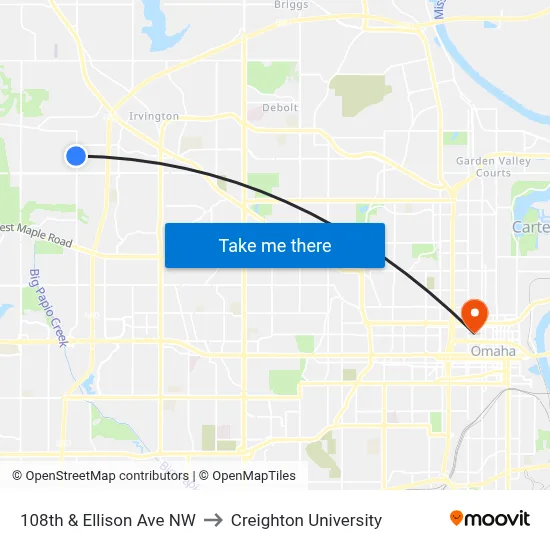 108th & Ellison Ave NW to Creighton University map