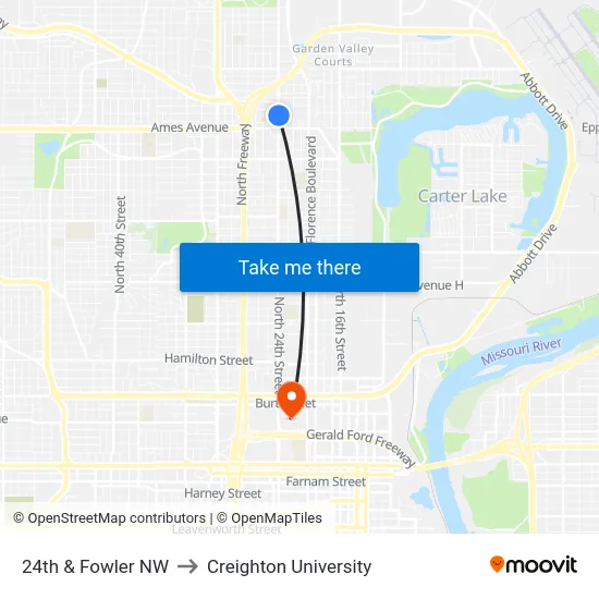 24th & Fowler NW to Creighton University map