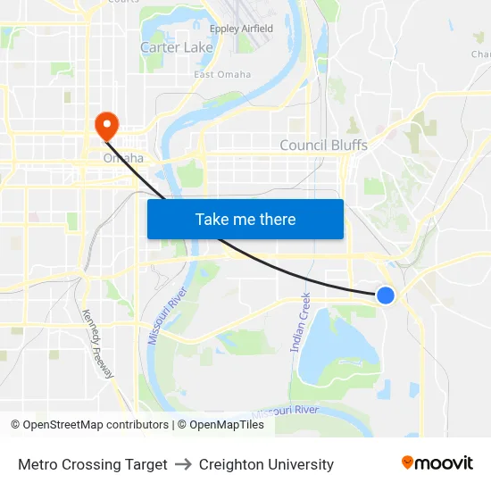 Metro Crossing Target to Creighton University map