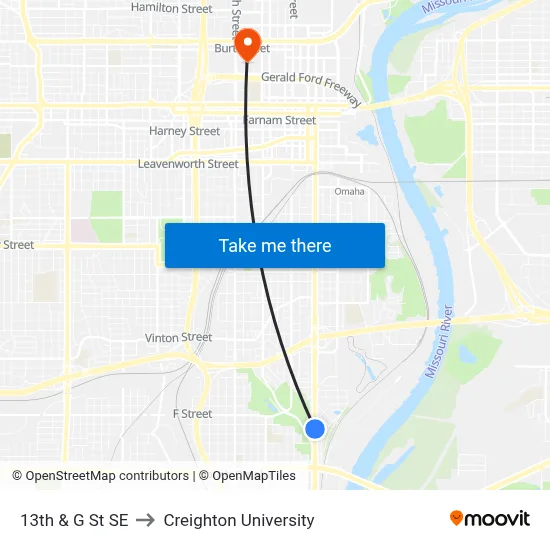 13th & G St SE to Creighton University map