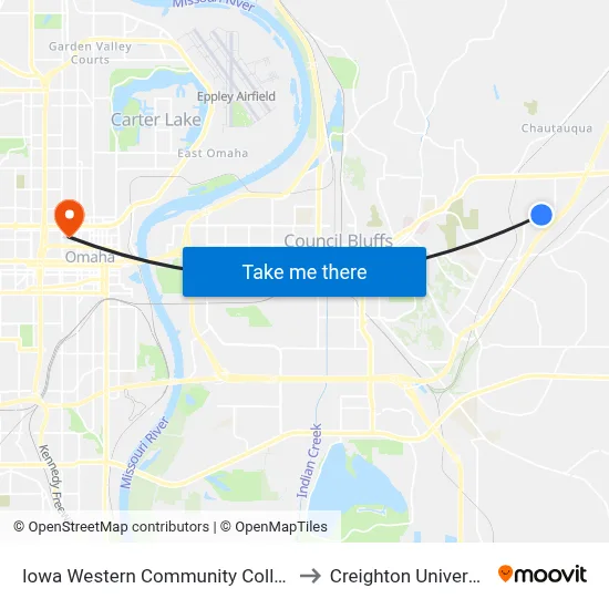 Iowa Western Community College to Creighton University map