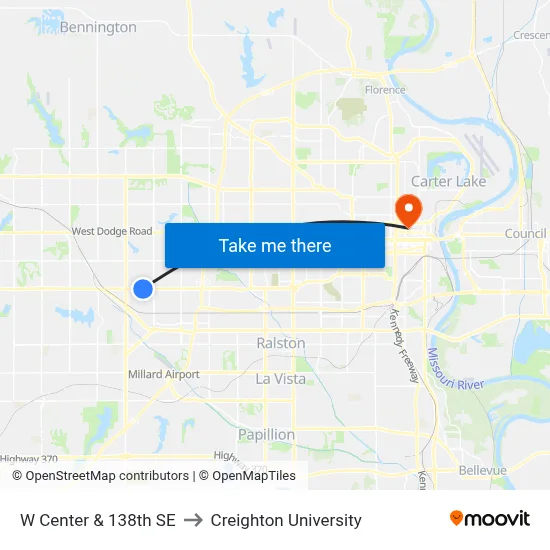 W Center & 138th SE to Creighton University map