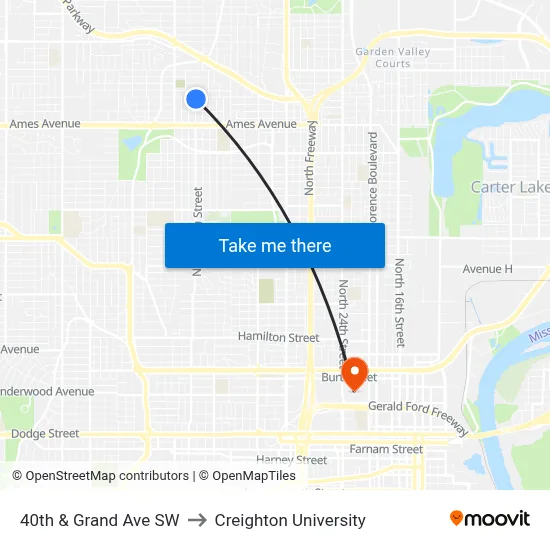 40th & Grand Ave SW to Creighton University map