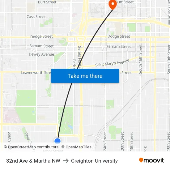 32nd Ave & Martha NW to Creighton University map