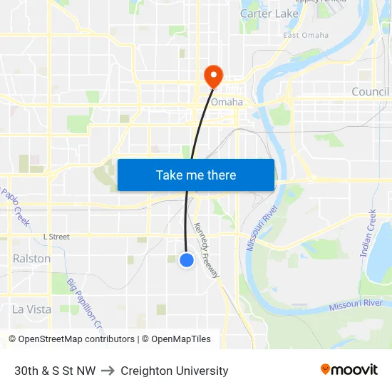 30th & S St NW to Creighton University map