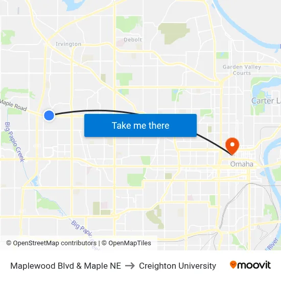 Maplewood Blvd & Maple NE to Creighton University map