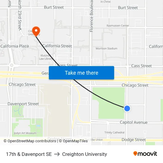 17th & Davenport SE to Creighton University map