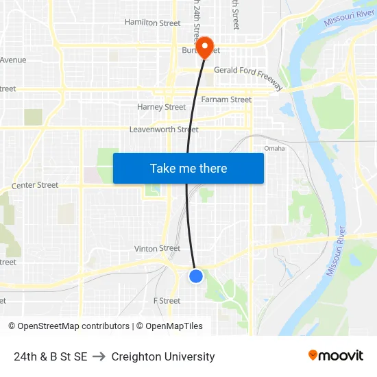 24th & B St SE to Creighton University map