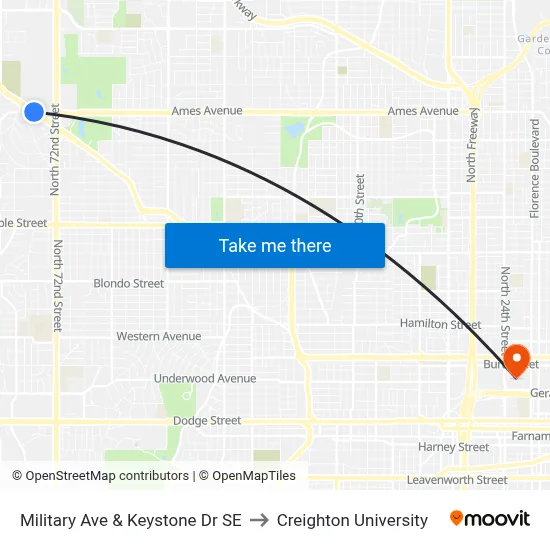 Military Ave & Keystone Dr SE to Creighton University map