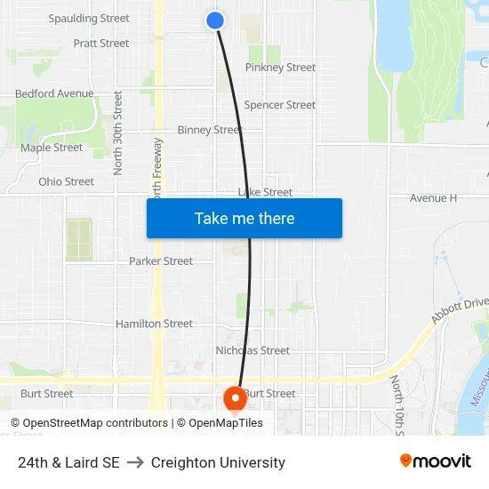 24th & Laird SE to Creighton University map