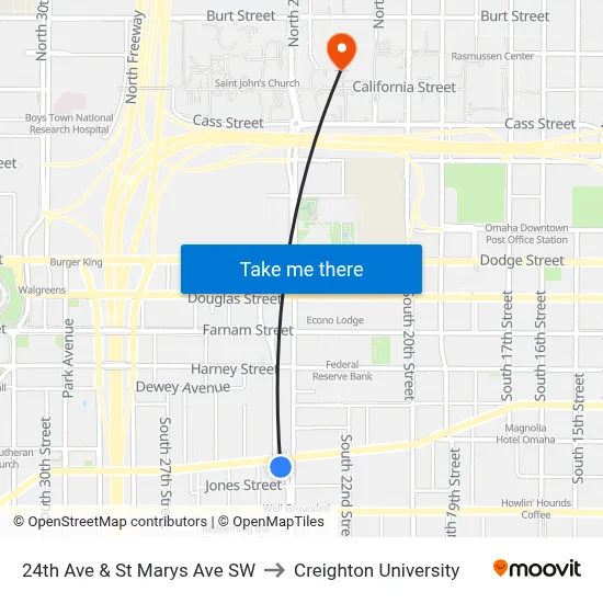 24th Ave & St Marys Ave SW to Creighton University map