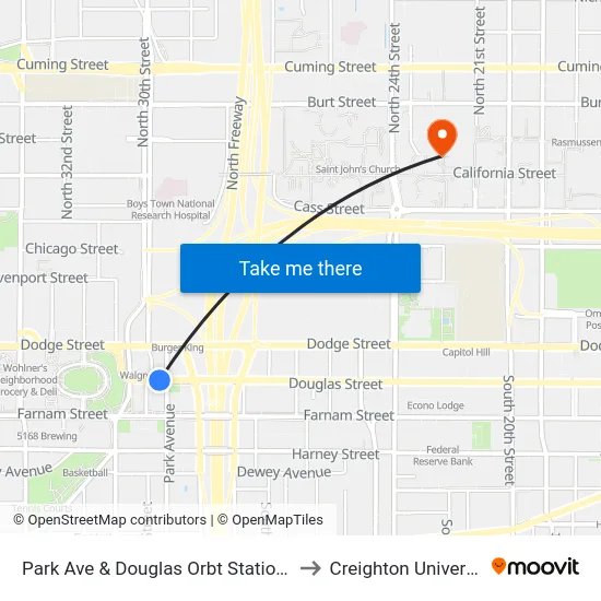 Park Ave & Douglas Orbt Station SE to Creighton University map