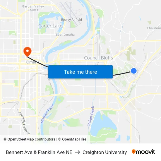 Bennett Ave & Franklin Ave NE to Creighton University map