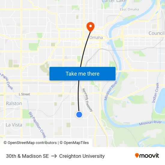 30th & Madison SE to Creighton University map