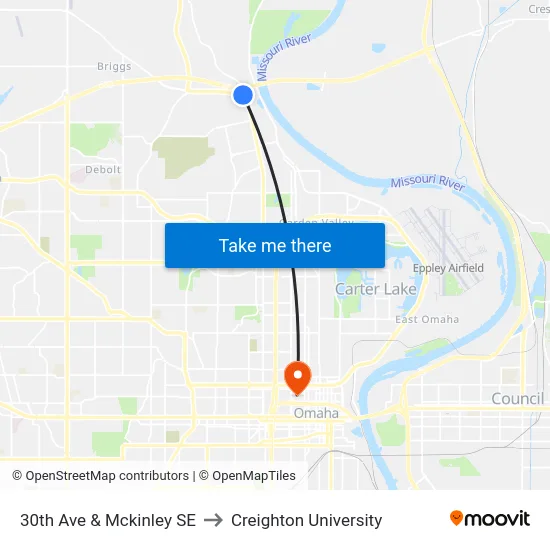 30th Ave & Mckinley SE to Creighton University map