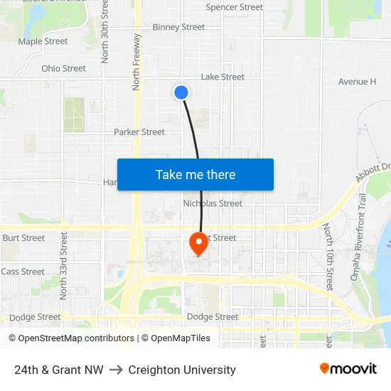 24th & Grant NW to Creighton University map