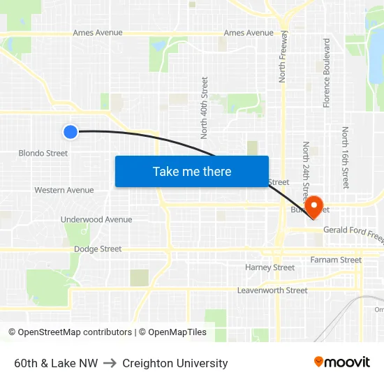 60th & Lake NW to Creighton University map