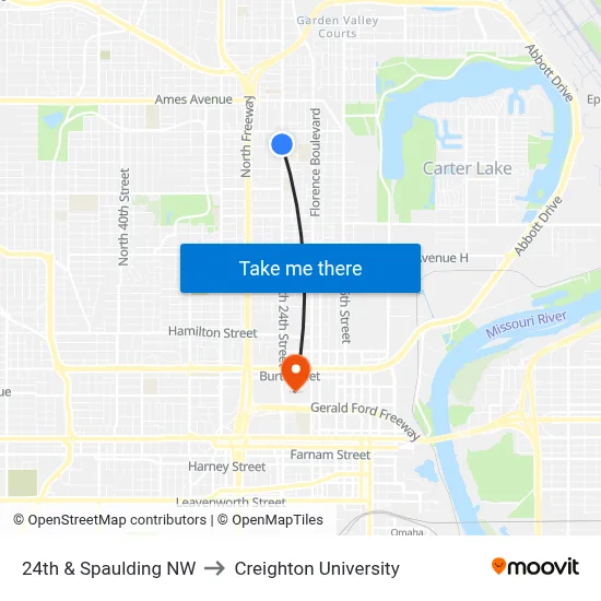 24th & Spaulding NW to Creighton University map