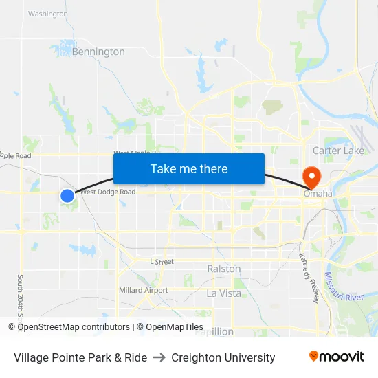 Village Pointe Park & Ride to Creighton University map