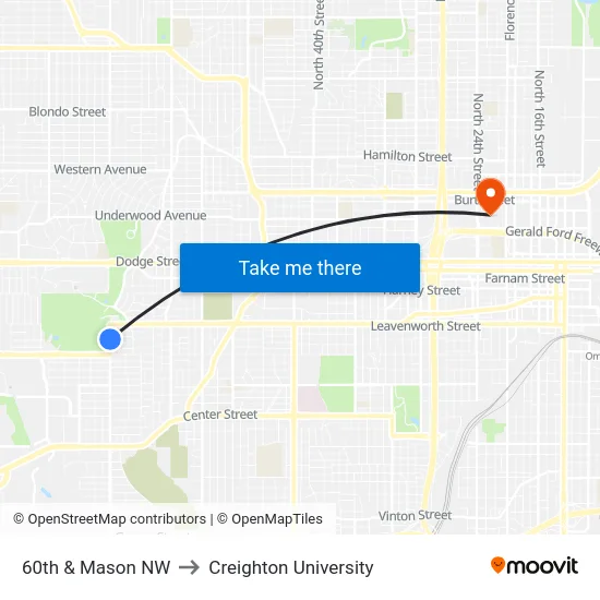 60th & Mason NW to Creighton University map
