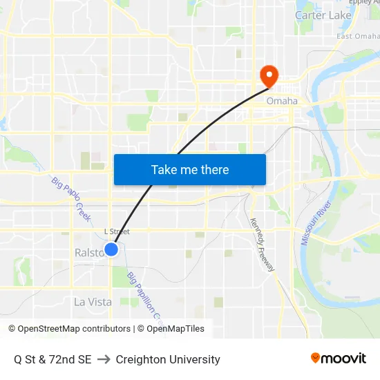 Q St & 72nd  SE to Creighton University map