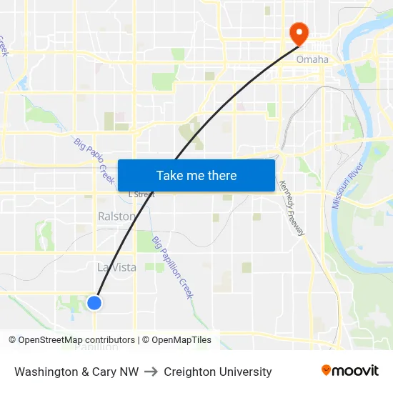 Washington & Cary NW to Creighton University map