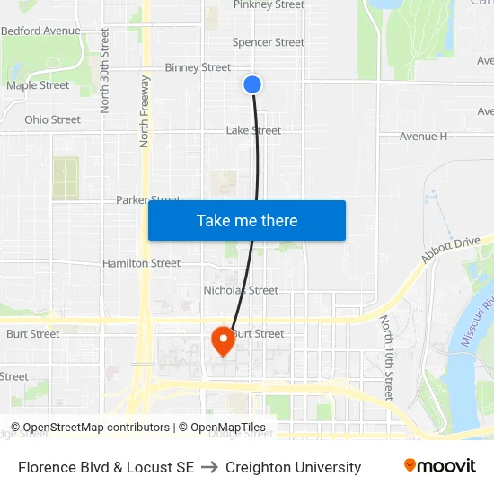 Florence Blvd & Locust SE to Creighton University map