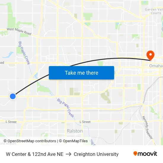 W Center & 122nd Ave NE to Creighton University map