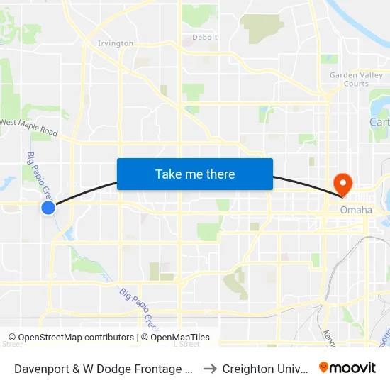 Davenport & W Dodge Frontage Rd S SW to Creighton University map