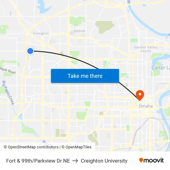 Fort & 99th/Parkview Dr NE to Creighton University map