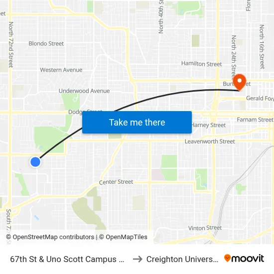 67th St & Uno Scott Campus MB to Creighton University map
