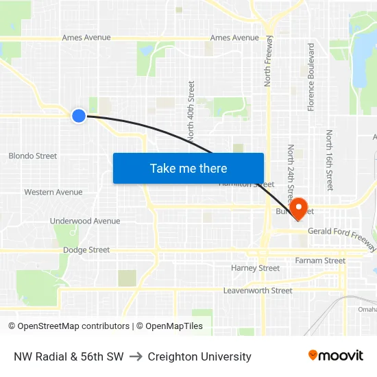 NW Radial & 56th SW to Creighton University map
