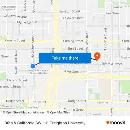 30th & California SW to Creighton University map