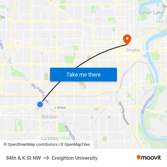84th & K St NW to Creighton University map