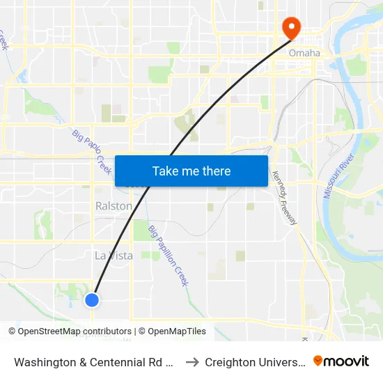 Washington & Centennial Rd NW to Creighton University map