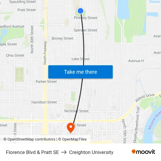 Florence Blvd & Pratt SE to Creighton University map