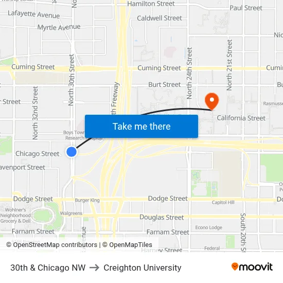 30th & Chicago NW to Creighton University map