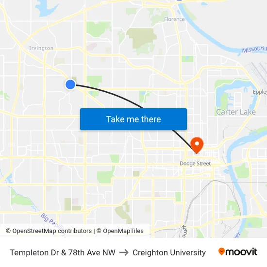 Templeton Dr & 78th Ave NW to Creighton University map